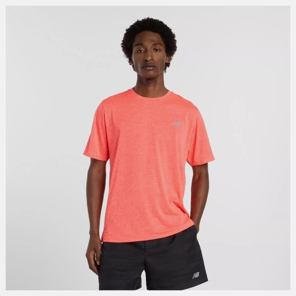 NEW BALANCE 短T NB 橘紅 機能 排汗 短袖 上衣 男 MT41253URR