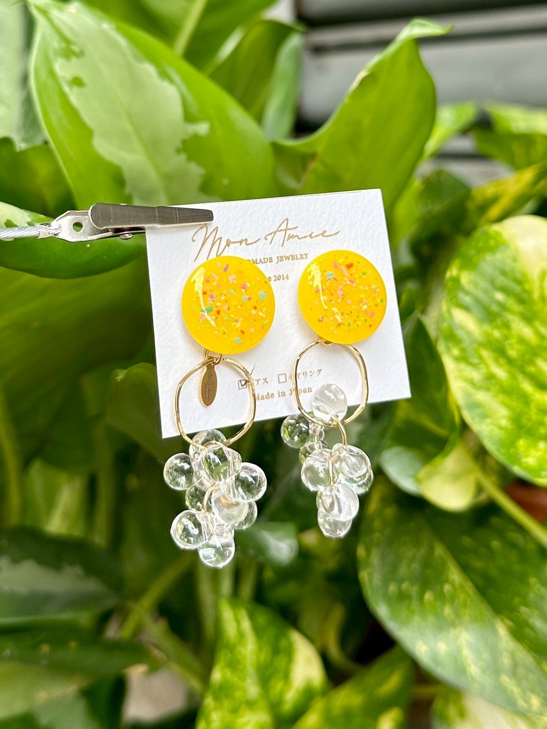 [Mon Amie] 2way 繽紛圓環水珠掛墜耳環 | 黃色 | NO.5 | 耳針