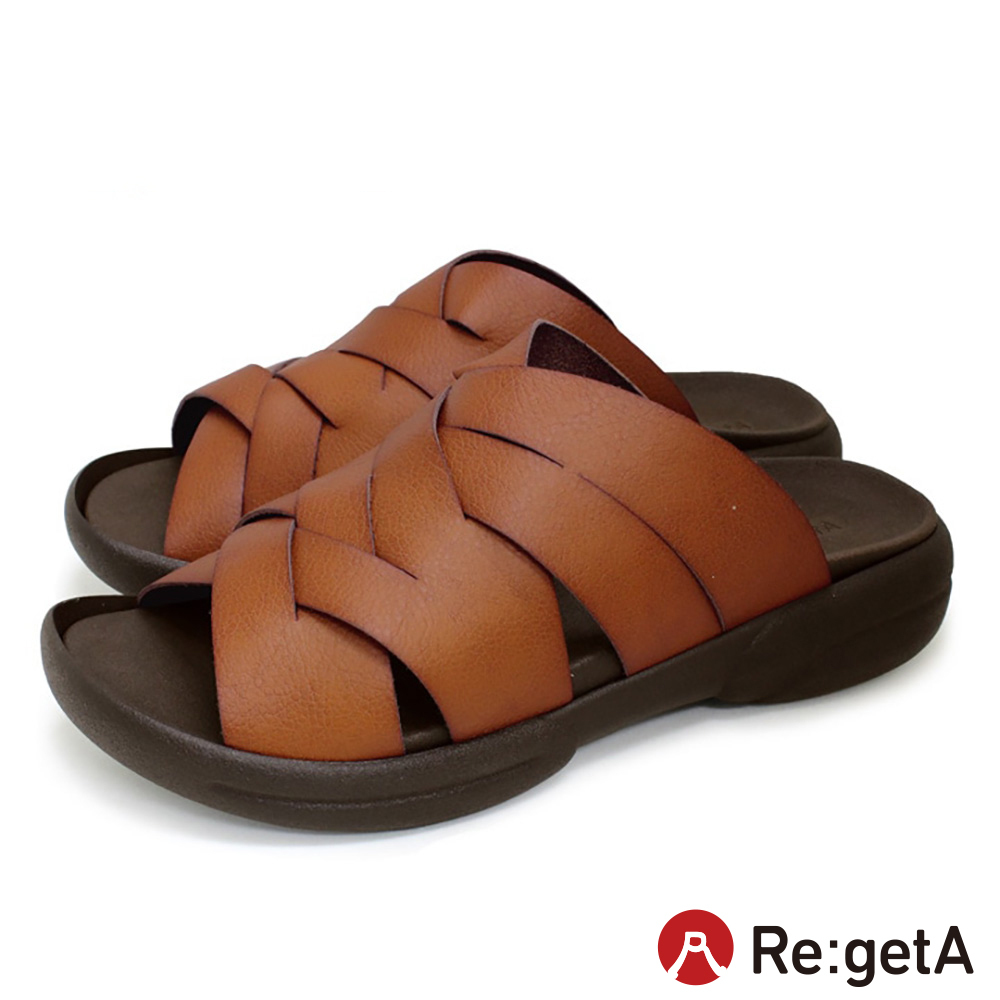 大阪樂步健康鞋 Re:getA手工染色編織交叉帶涼鞋R229M(CAM-駝色)