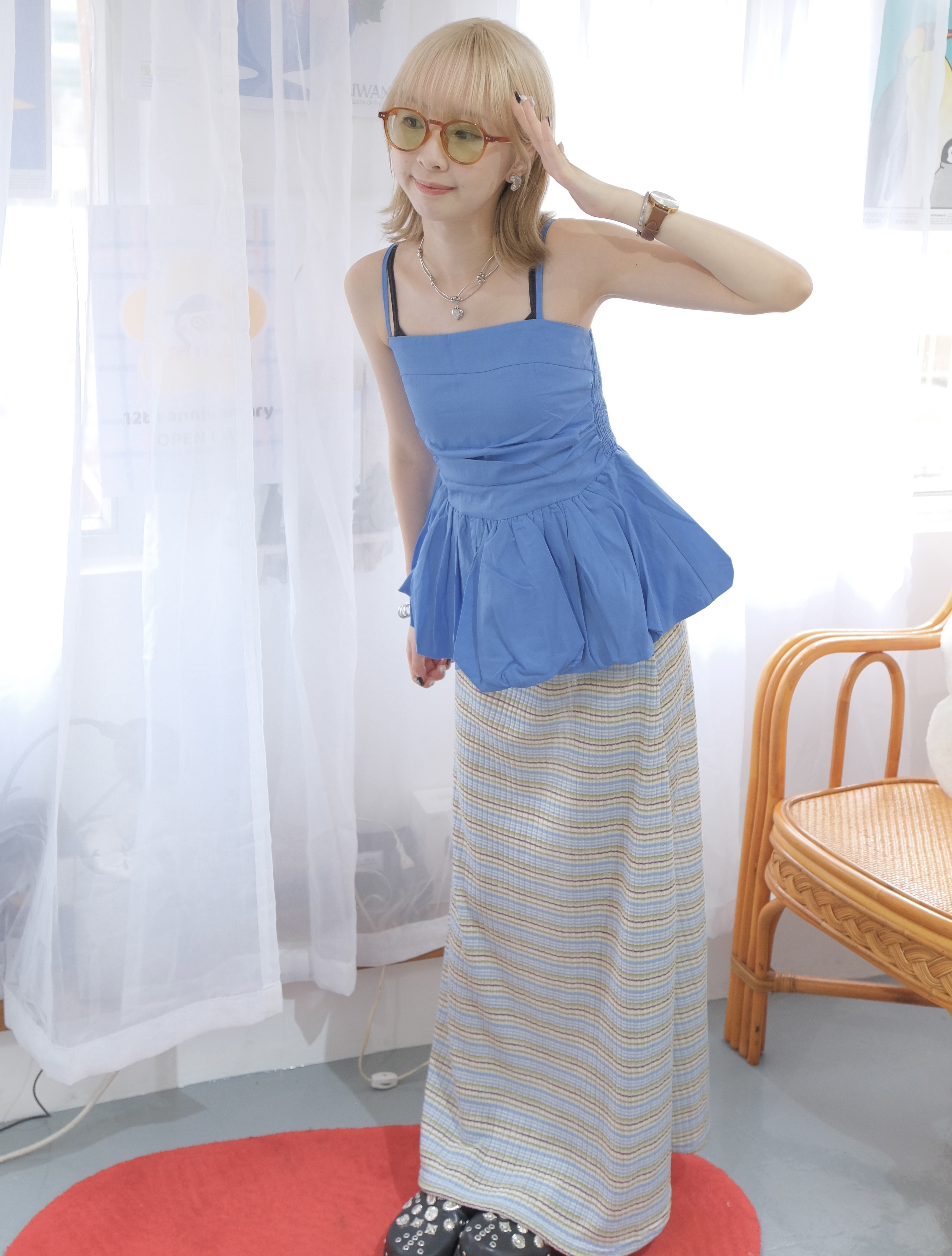 多色泡泡修身吊帶TOP