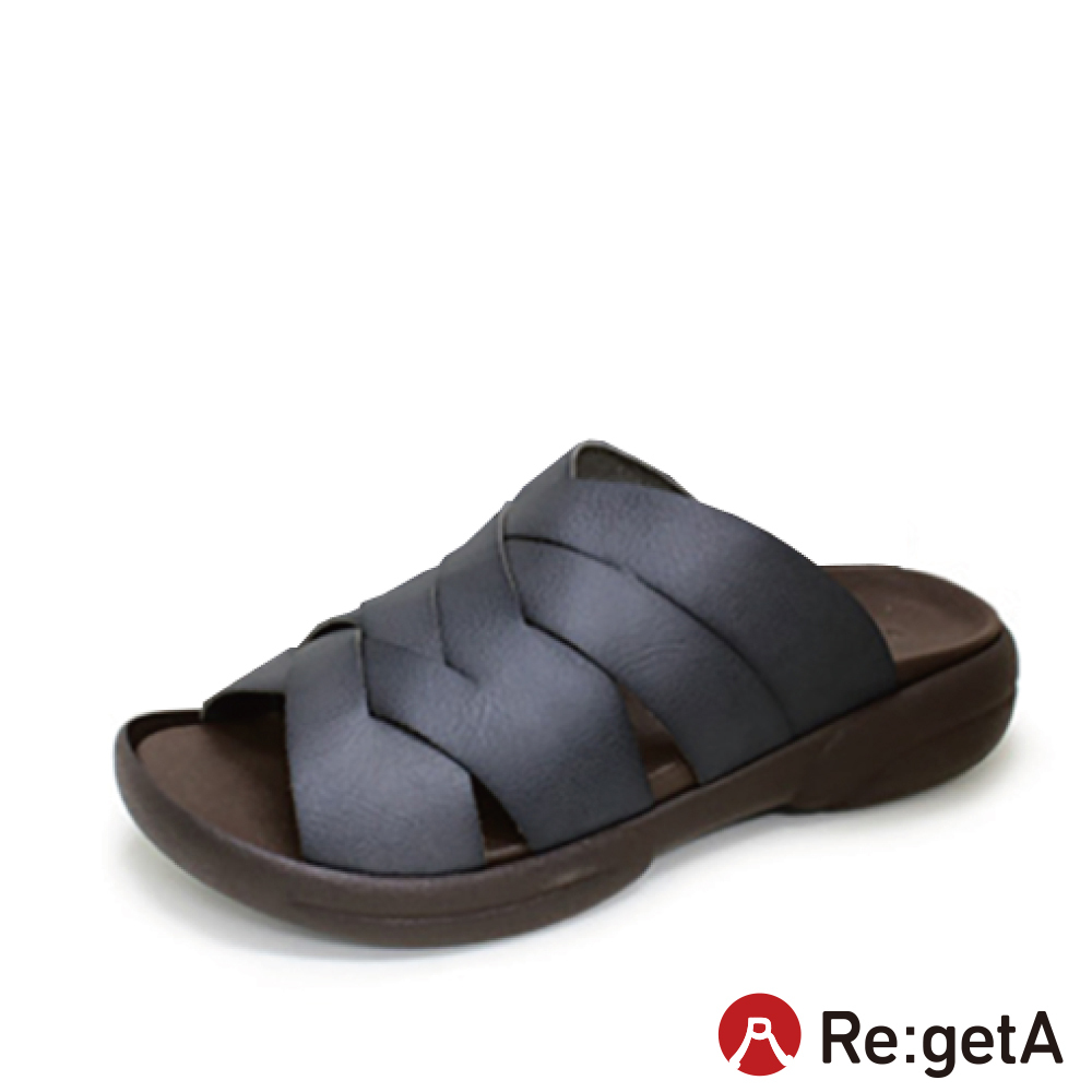 大阪樂步健康鞋 Re:getA手工染色編織交叉帶涼鞋R229M(OBK-黑色)