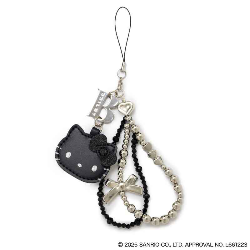 25129-KT Sanrio Hello Kitty x Brilmy 聯名珠仔附鏡手機掛繩 黑色 #JP-TKJ25