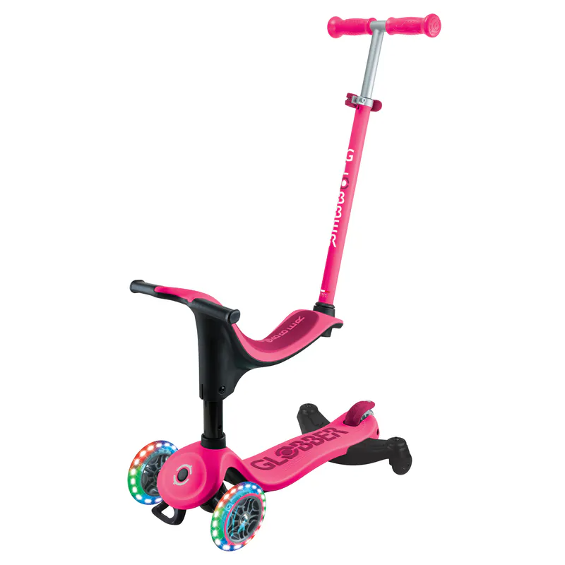 GLOBBER GO•UP 3合1輕奢版360度多功能三輪滑板車(LED發光前輪)-山茶花粉