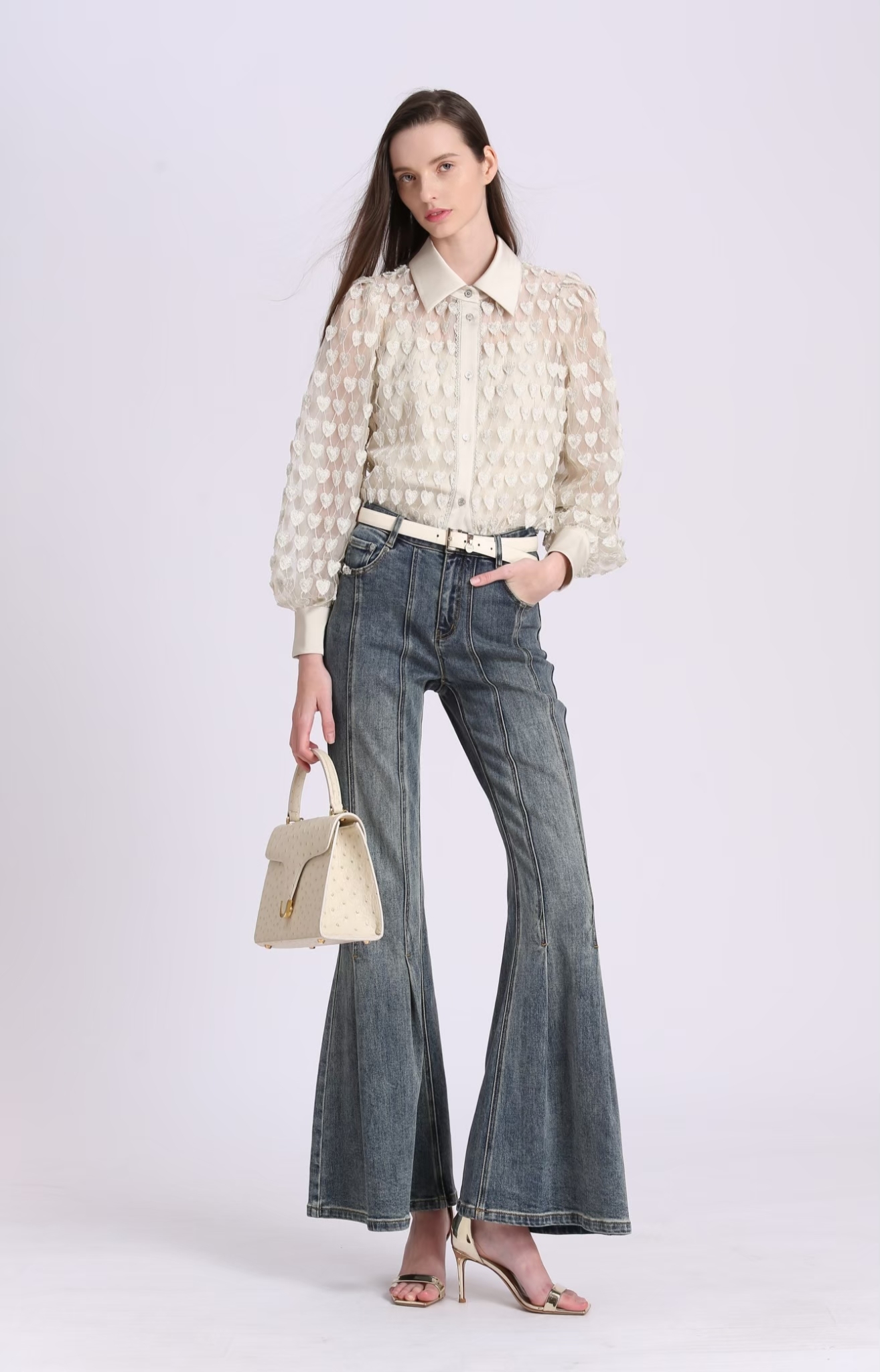 BD15036A1 時光之旅流蘇愛心刺繡泡袖襯衫