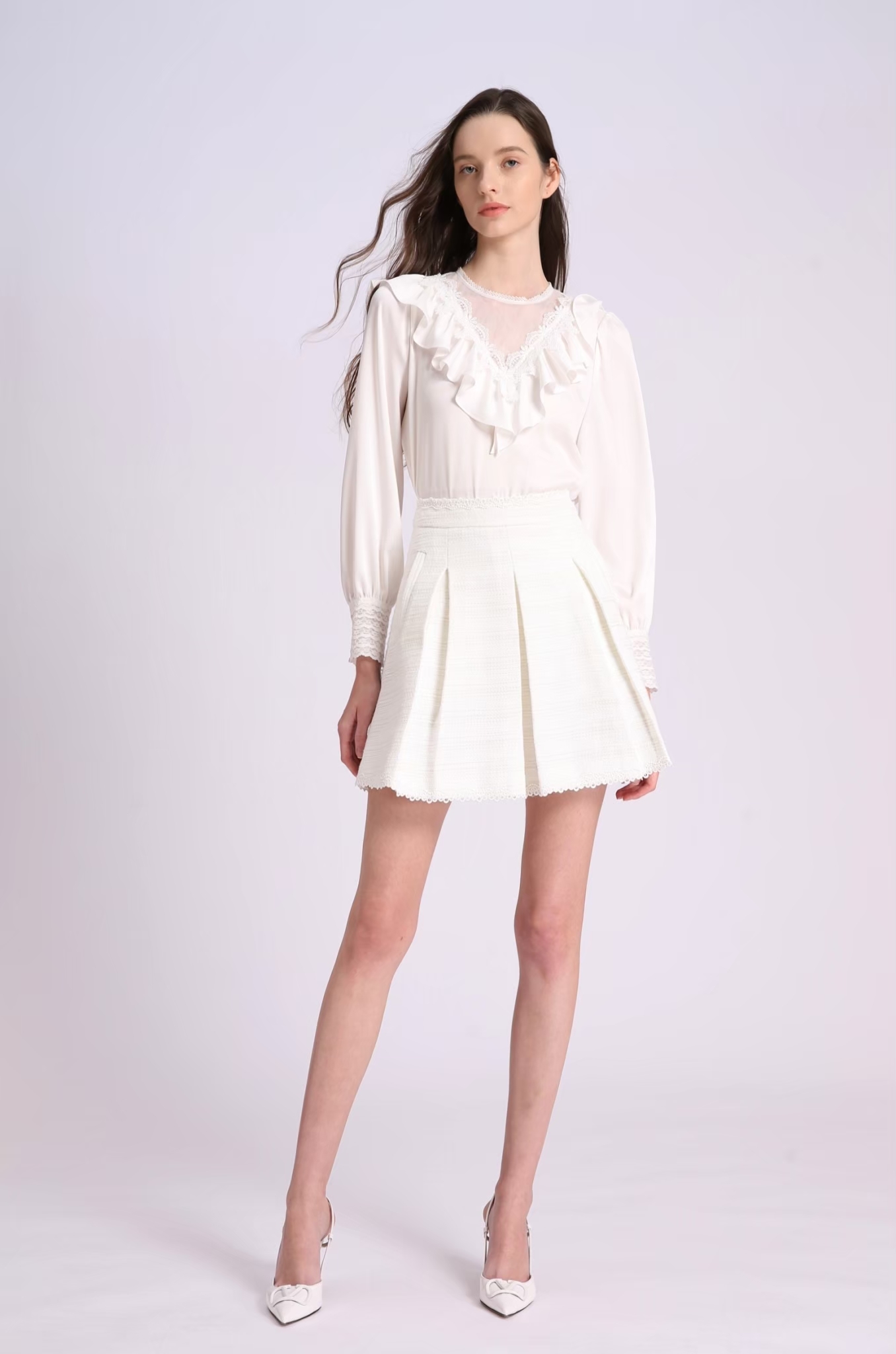 BD15050A1 珍珠白荷葉領口襯衫