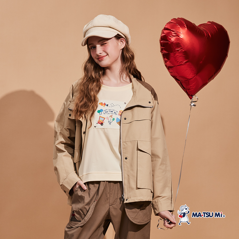 MA‧TSU Mi 大口袋內抽繩剪裁拼接設計輕量外套(卡其.深藍)