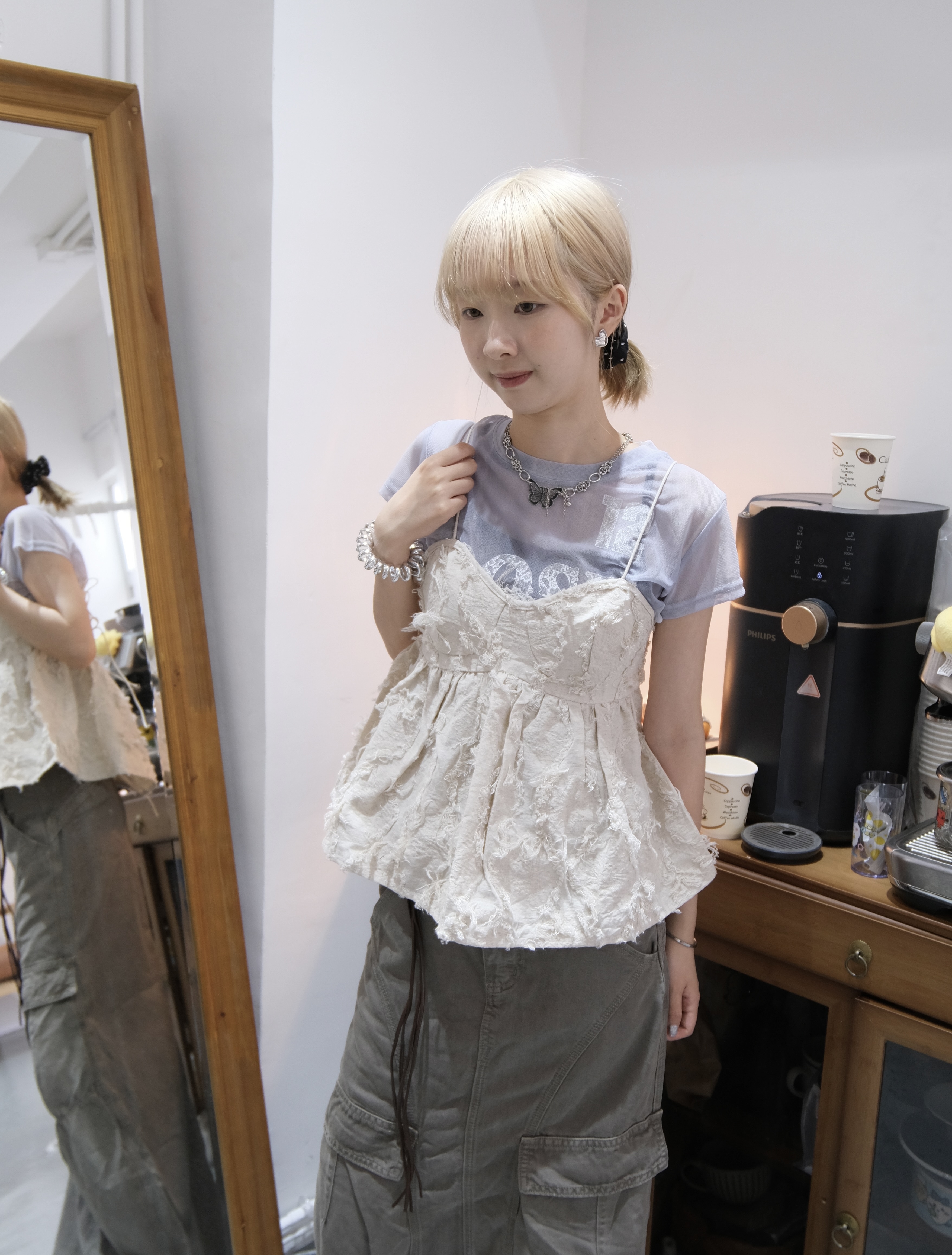 羽毛泡泡綁帶外撘