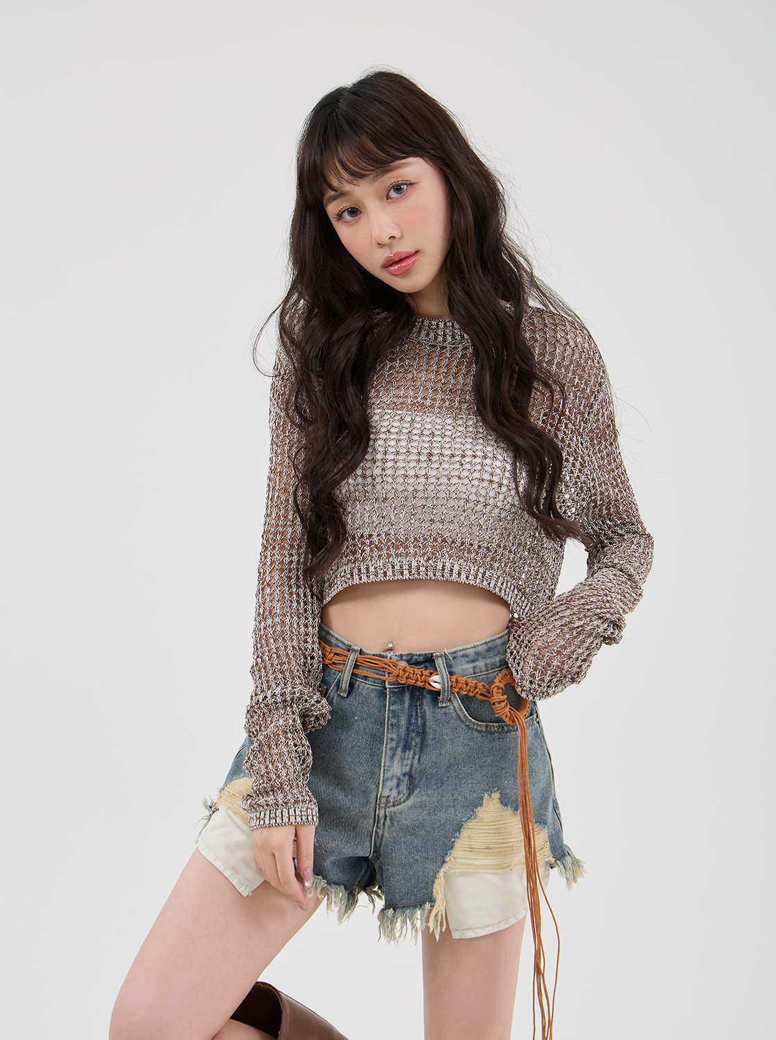 寬鬆短版毛織上衣