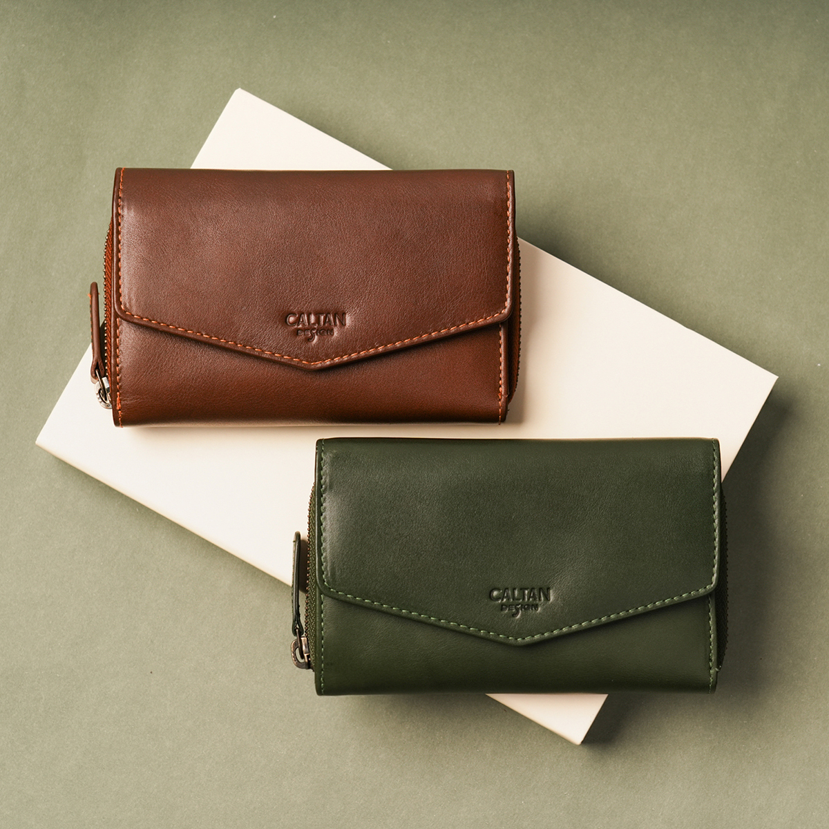 信封三折扣式真皮中長夾-兩色(075192)