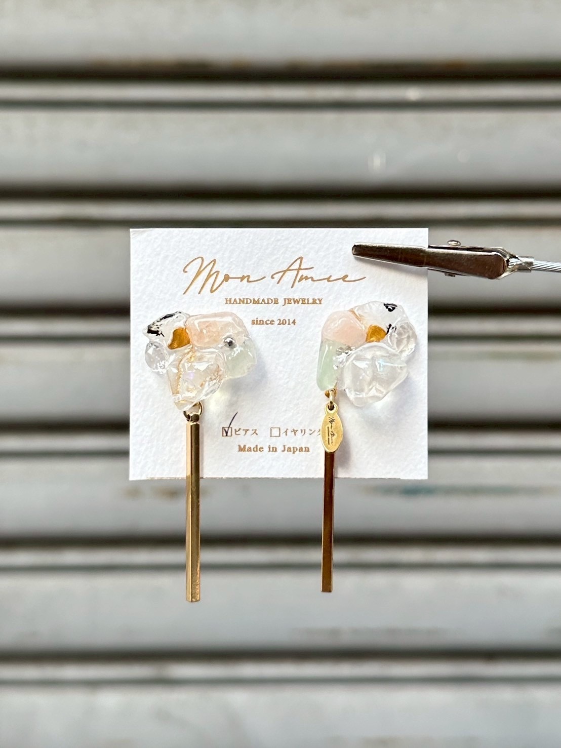 [Mon Amie] 2way 天然石金屬吊墜耳環 | NO.11 | 耳針