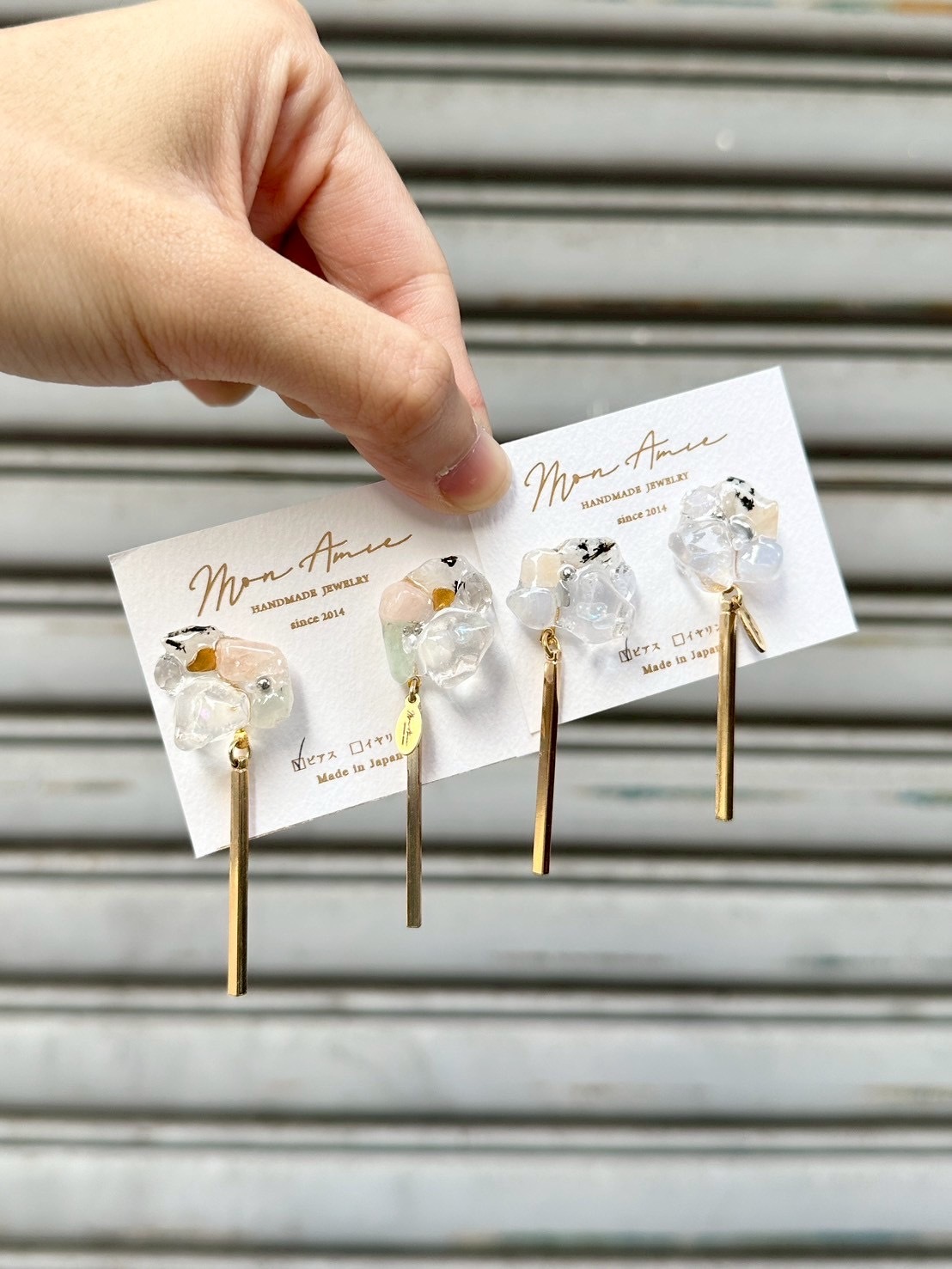 [Mon Amie] 2way 天然石金屬吊墜耳環 | NO.11 | 耳針