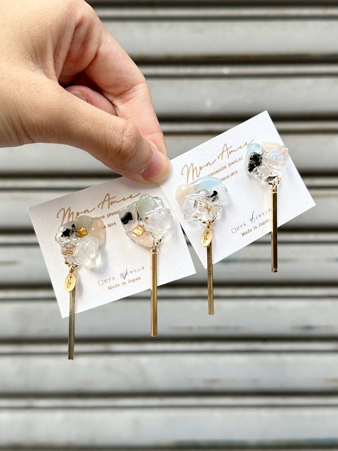 [Mon Amie] 2way 天然石金屬吊墜耳環 | NO.11 | 耳夾