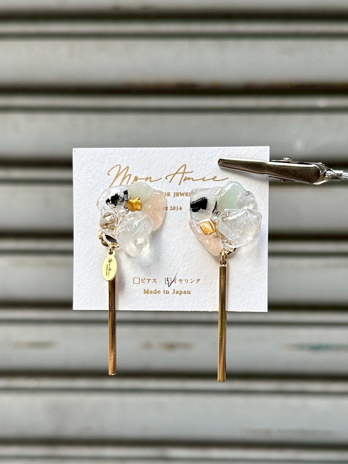 [Mon Amie] 2way 天然石金屬吊墜耳環 | NO.11 | 耳夾