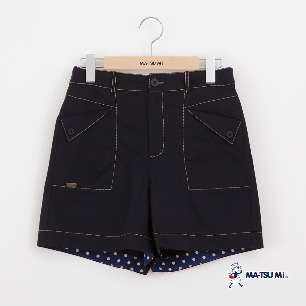 MA‧TSU Mi 口袋設計車線感活片棉質短褲(卡其.深藍)