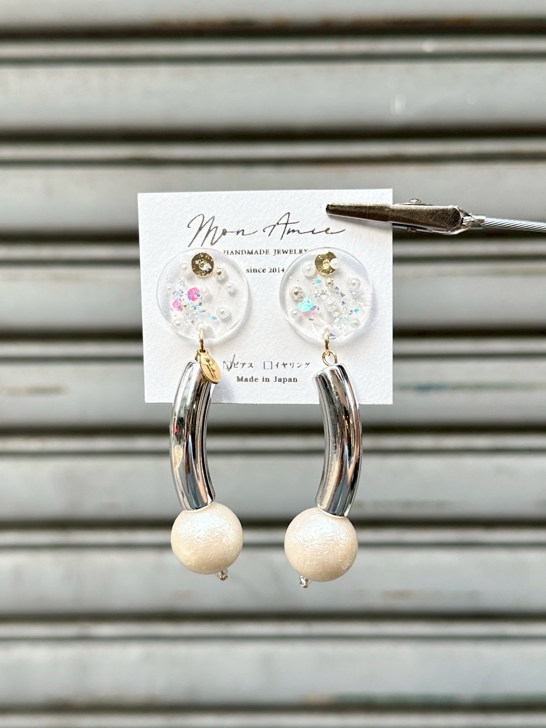 [Mon Amie] 異材質混搭耳環 | 銀色 | NO.12 | 耳針