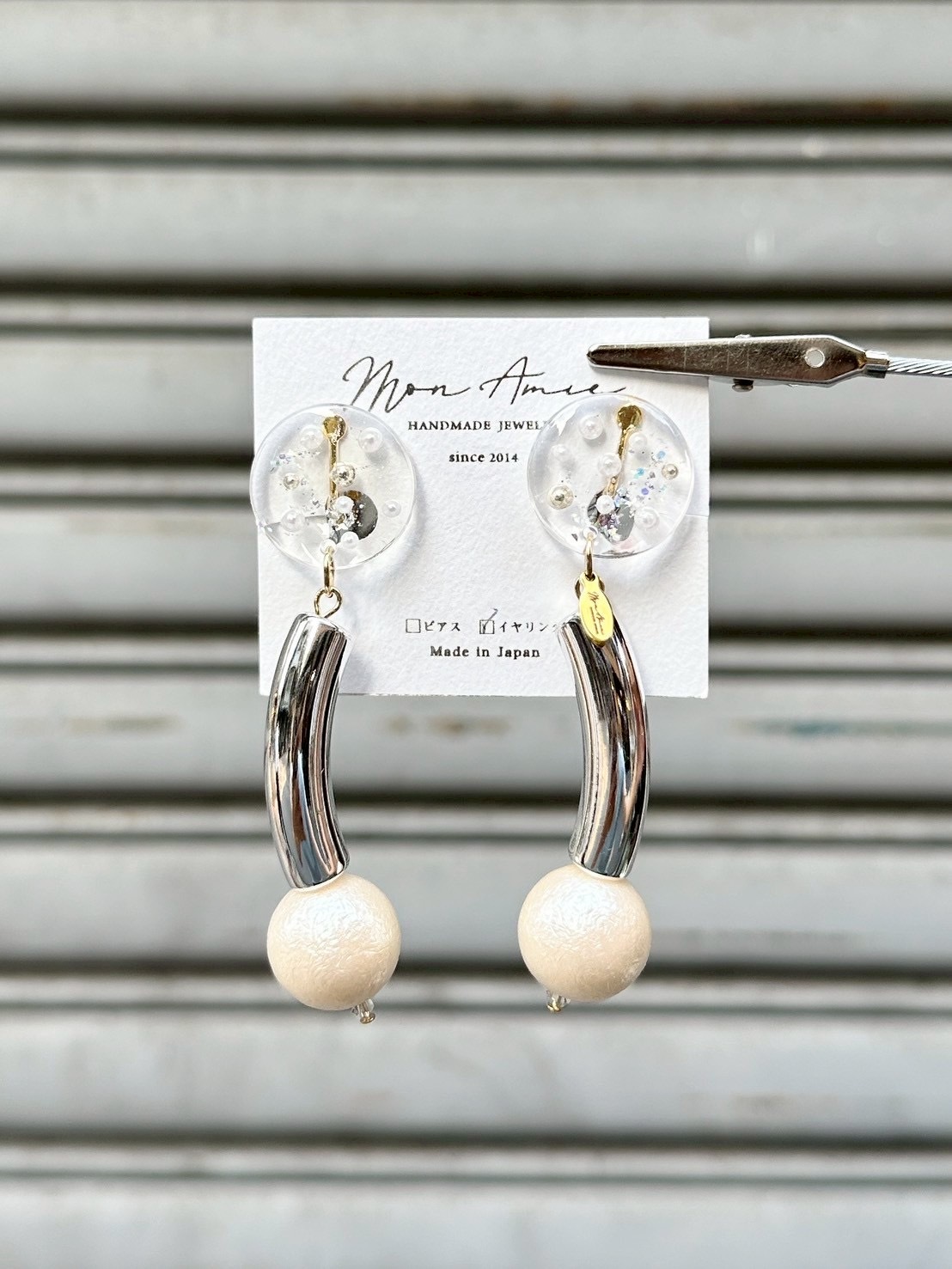 [Mon Amie] 異材質混搭耳環 | 銀色 | NO.12 | 耳夾