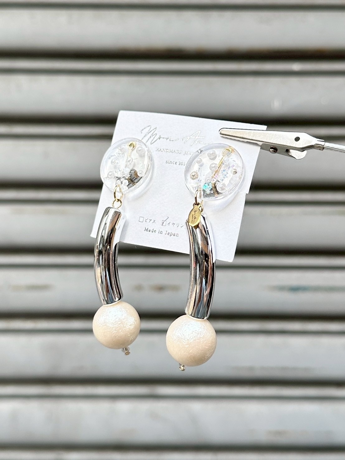 [Mon Amie] 異材質混搭耳環 | 銀色 | NO.12 | 耳夾