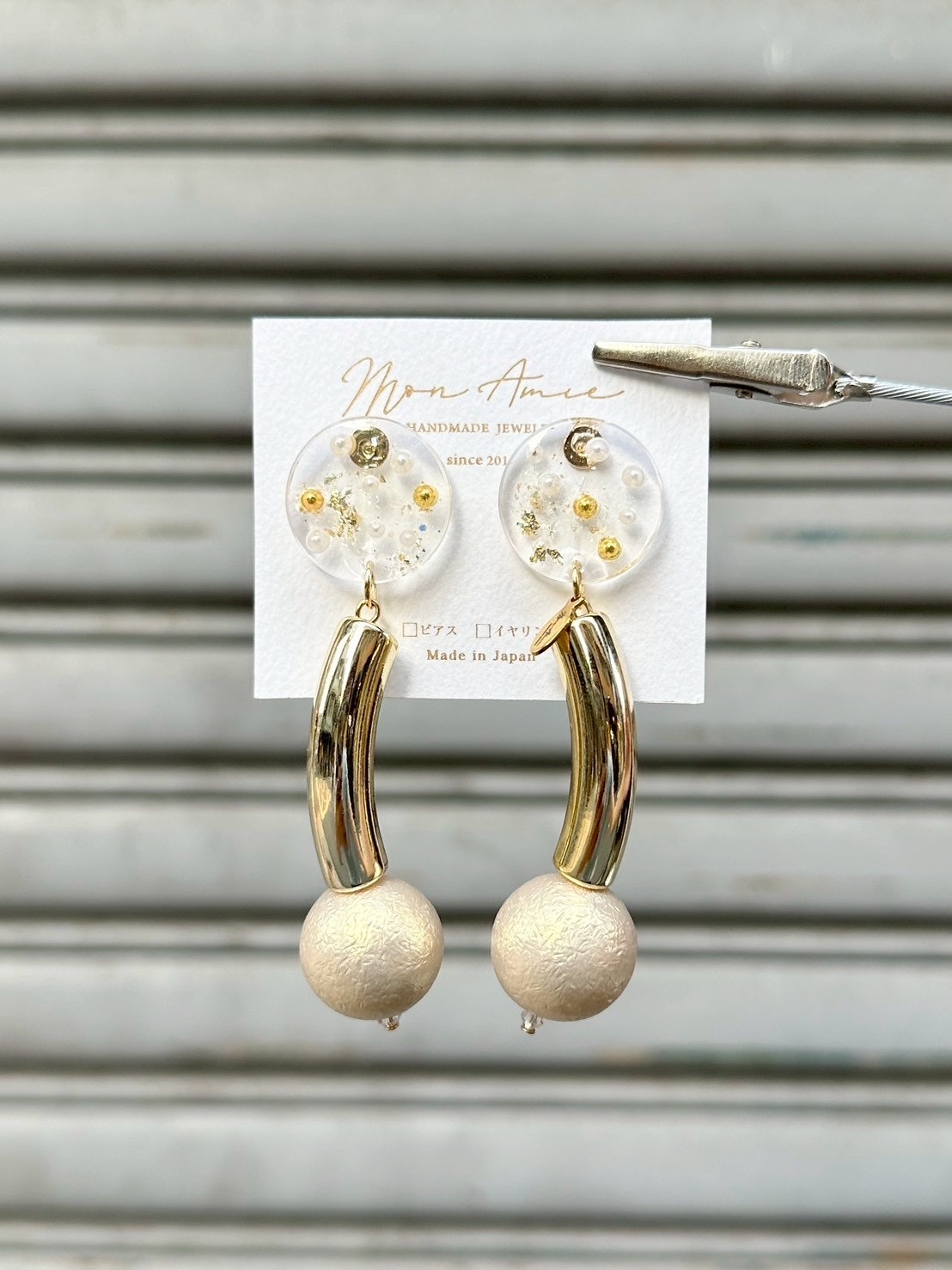 [Mon Amie] 異材質混搭耳環 | 金色 | NO.13 | 耳針