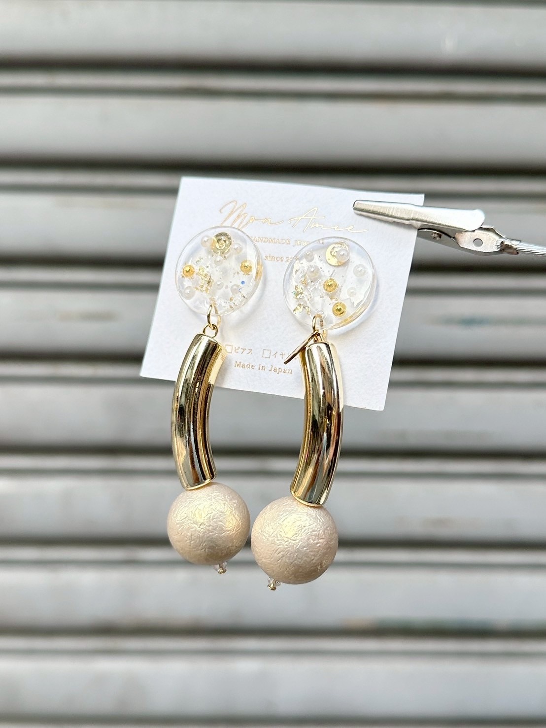 [Mon Amie] 異材質混搭耳環 | 金色 | NO.13 | 耳針