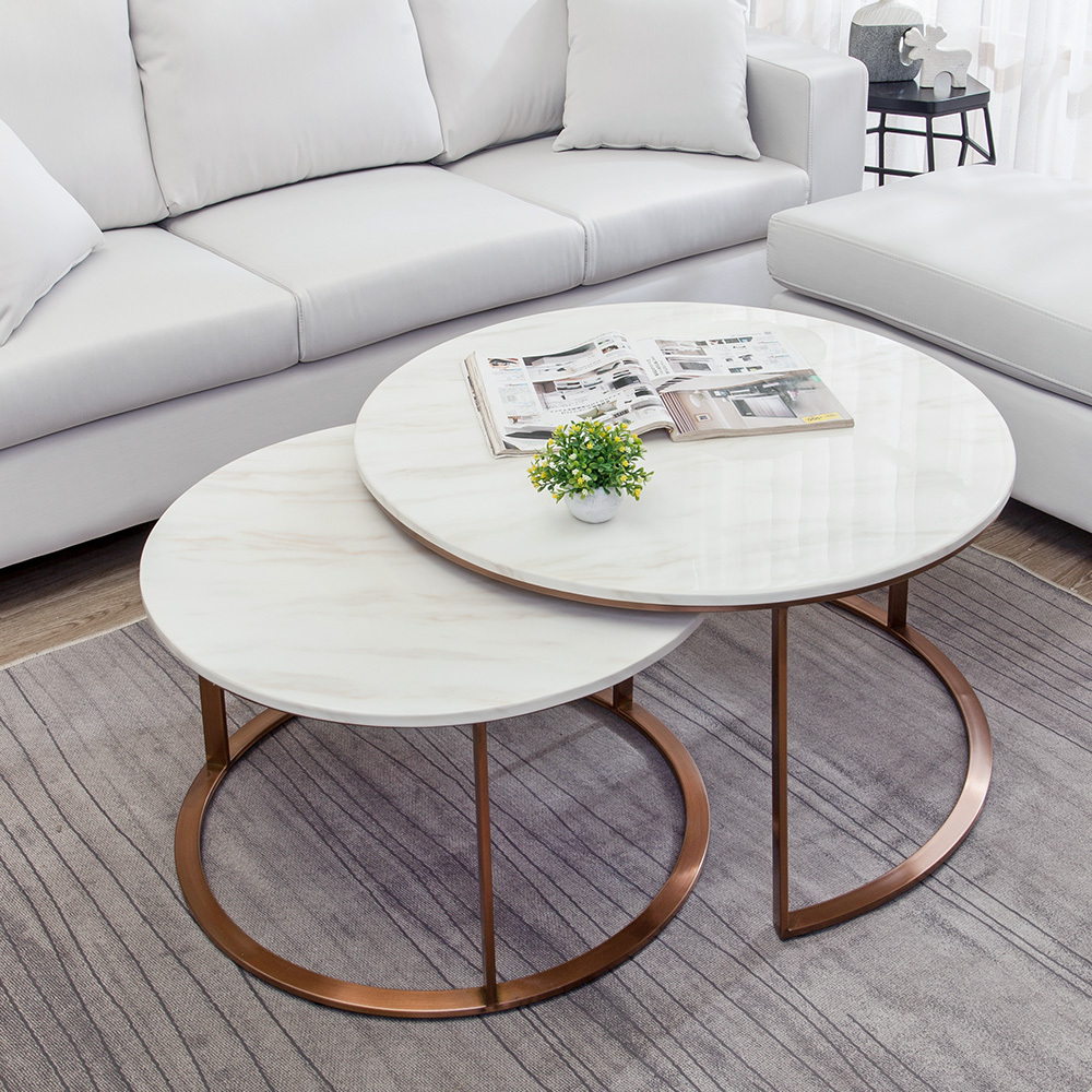 蒂爾4.9尺石面圓型茶几組合(大圓茶几+小圓茶几)