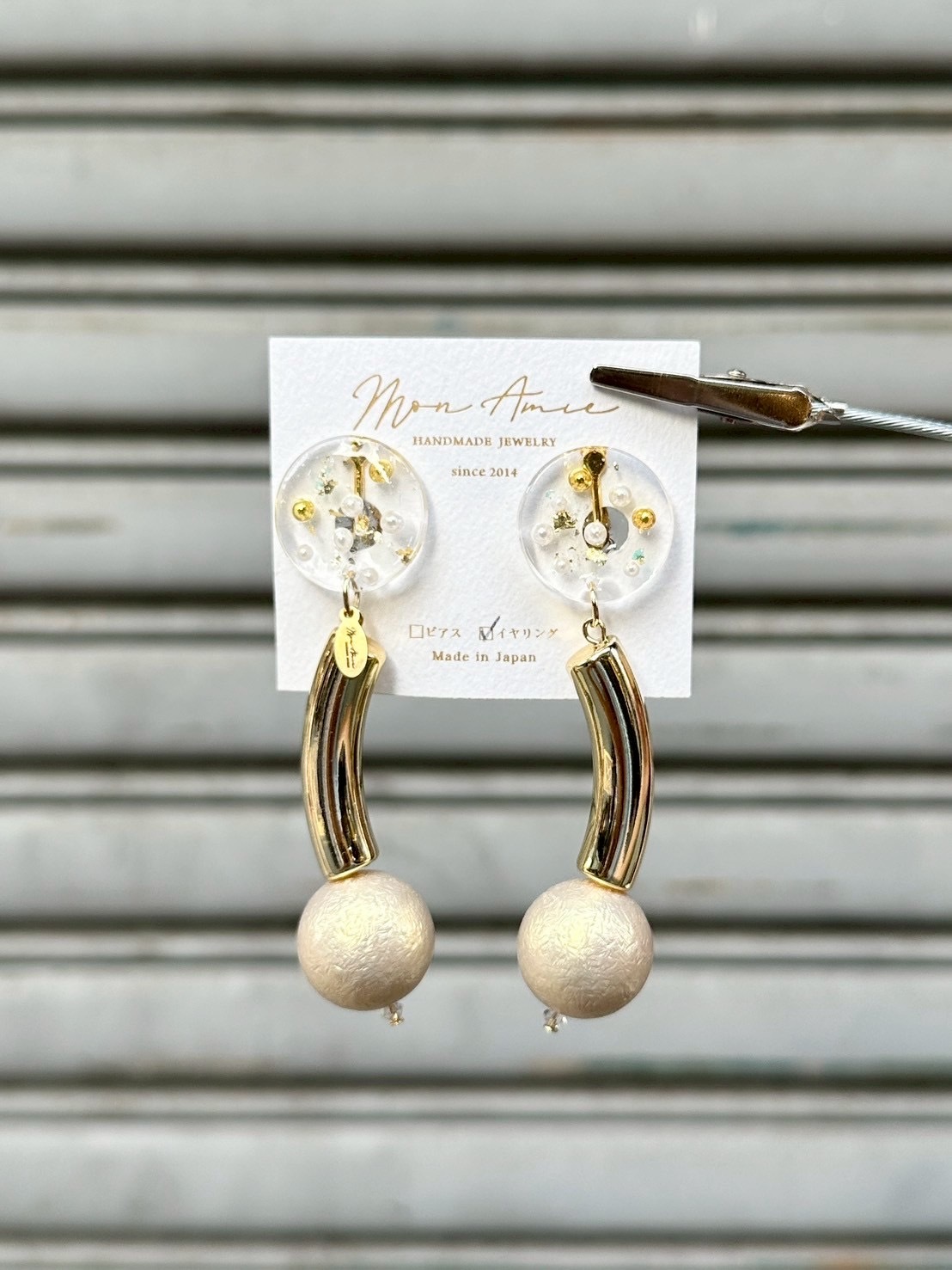 [Mon Amie] 異材質混搭耳環 | 金色 | NO.13 | 耳夾