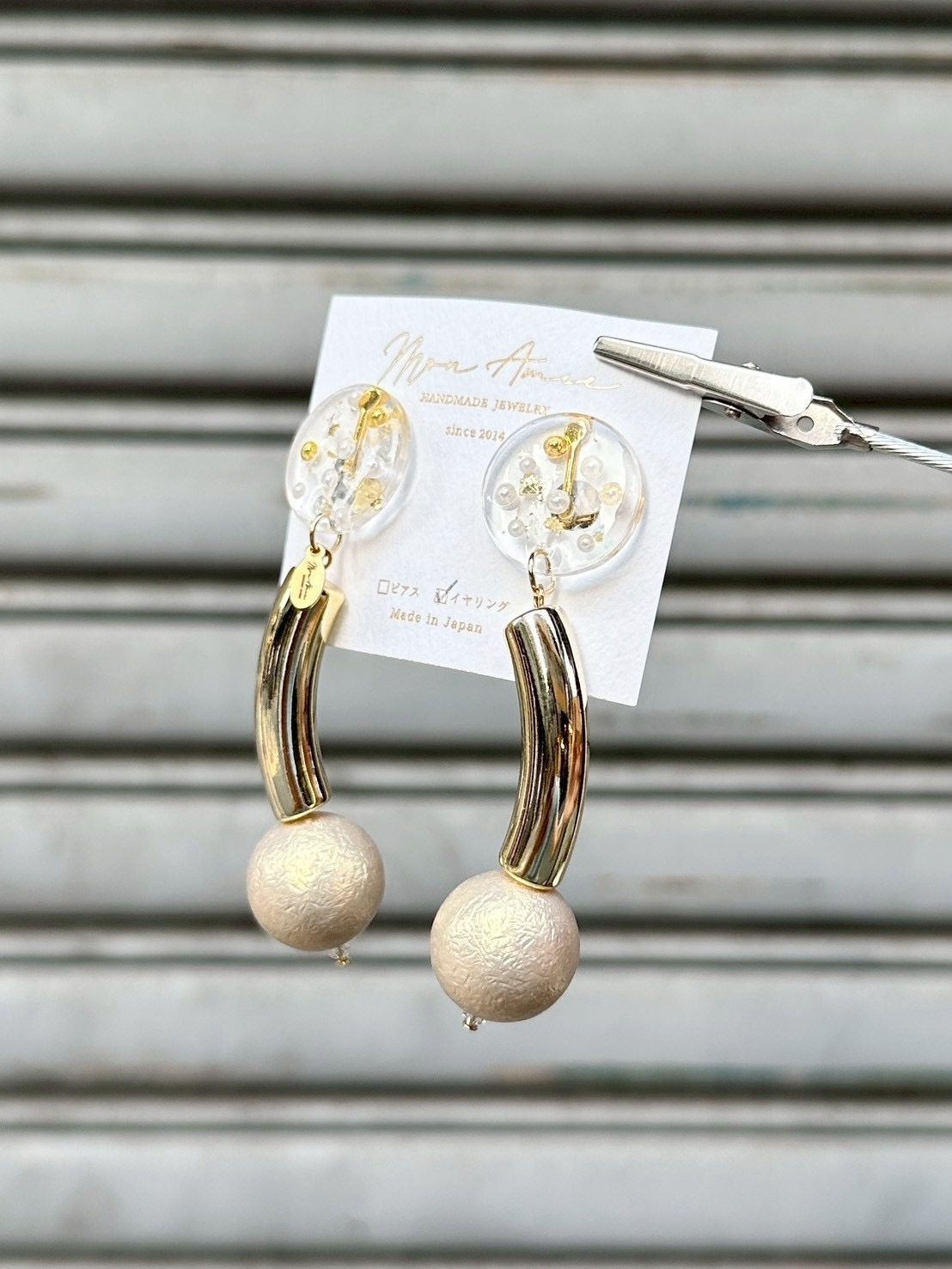 [Mon Amie] 異材質混搭耳環 | 金色 | NO.13 | 耳夾