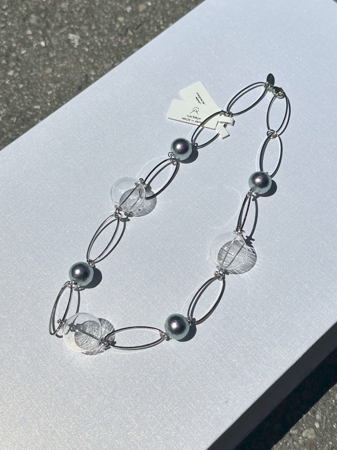 [Mon Amie] 玻璃珠珍珠鏈條項鍊 #1 | 銀色 | NO.14