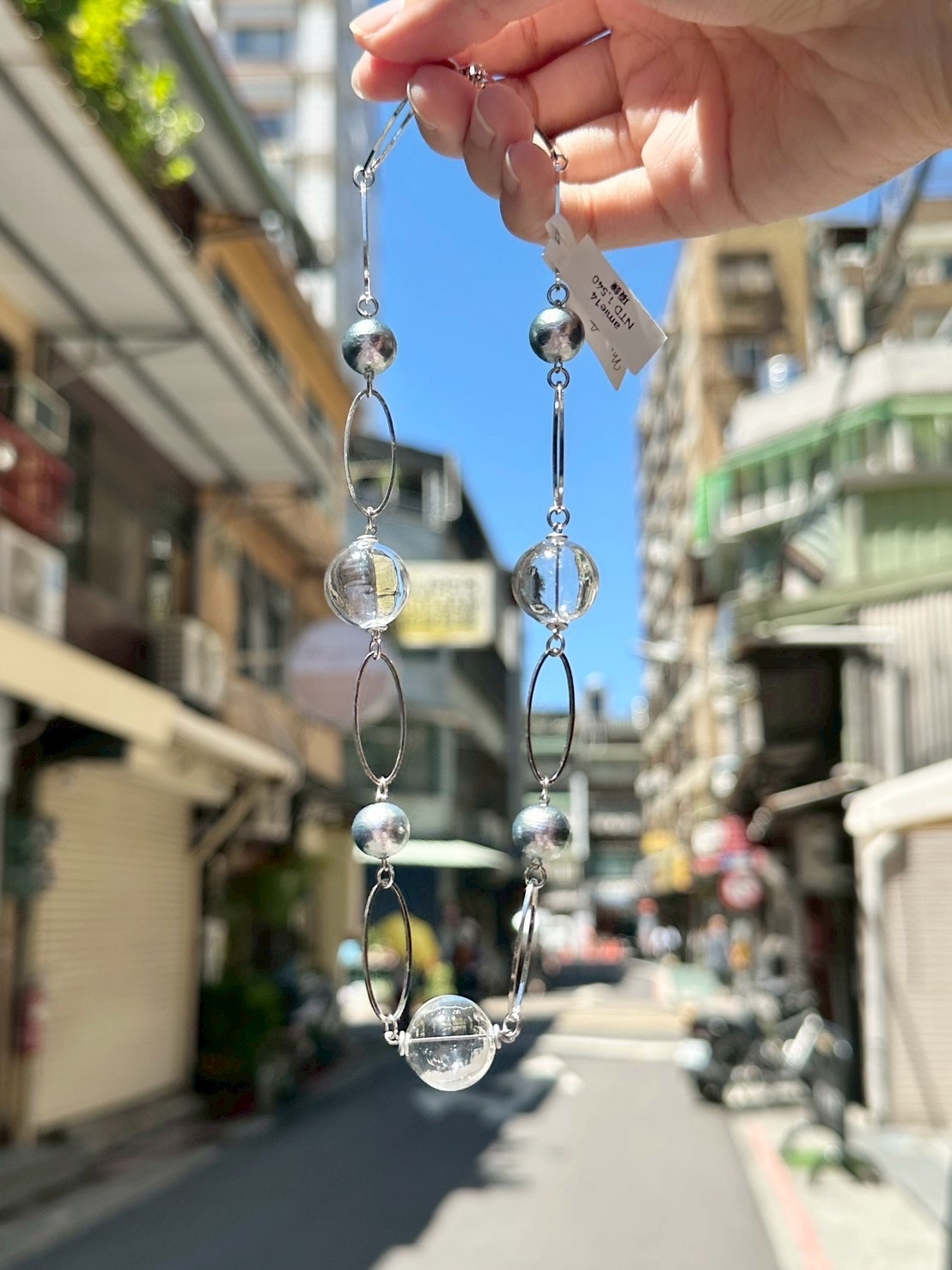 [Mon Amie] 玻璃珠珍珠鏈條項鍊 #1 | 銀色 | NO.14