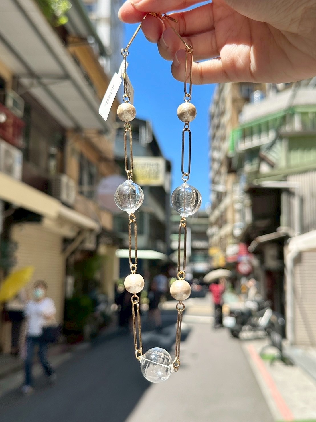 [Mon Amie] 玻璃珠珍珠鏈條項鍊 #1 | 金色 | NO.15