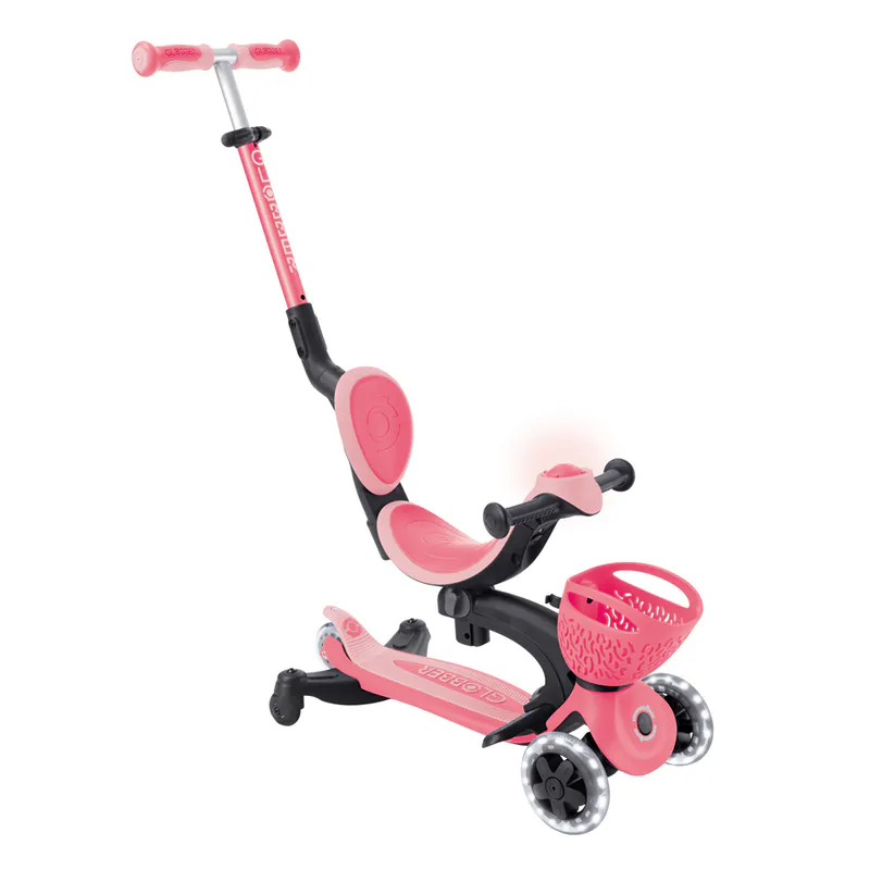 GLOBBER GO‧UP 豪華版360度多功能滑板車(白光發光前輪)-乾燥玫瑰粉