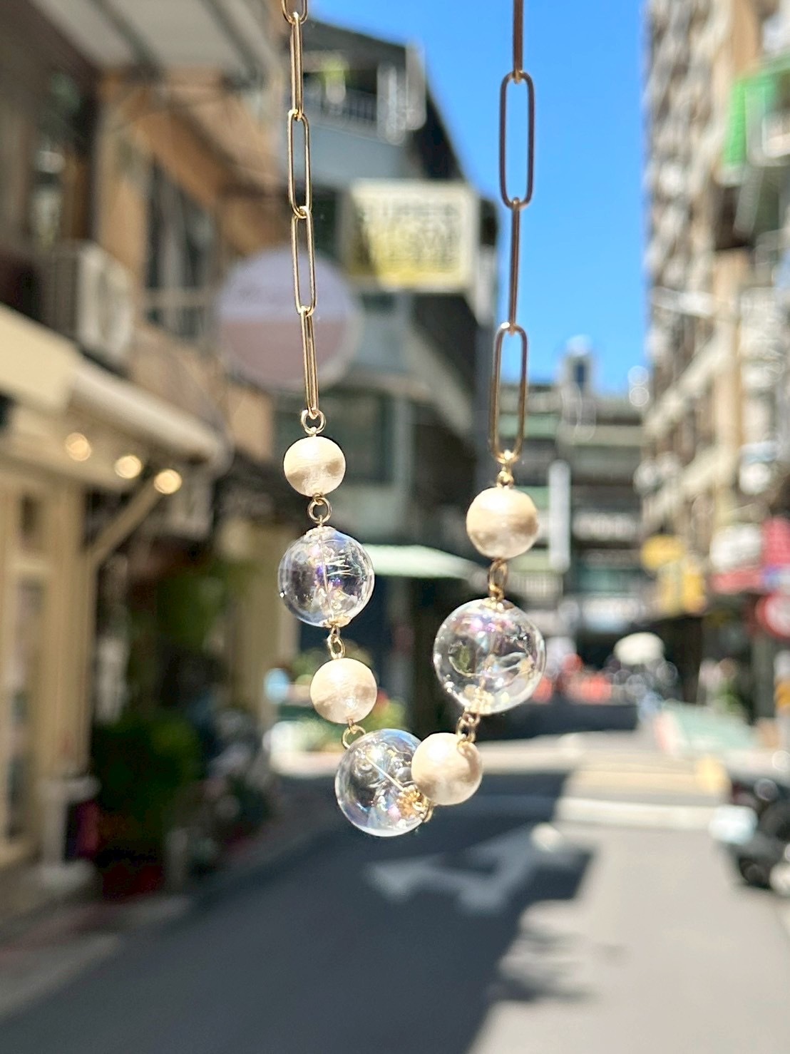 [Mon Amie] 玻璃珠珍珠鏈條項鍊 #2 | 金色 | NO.17