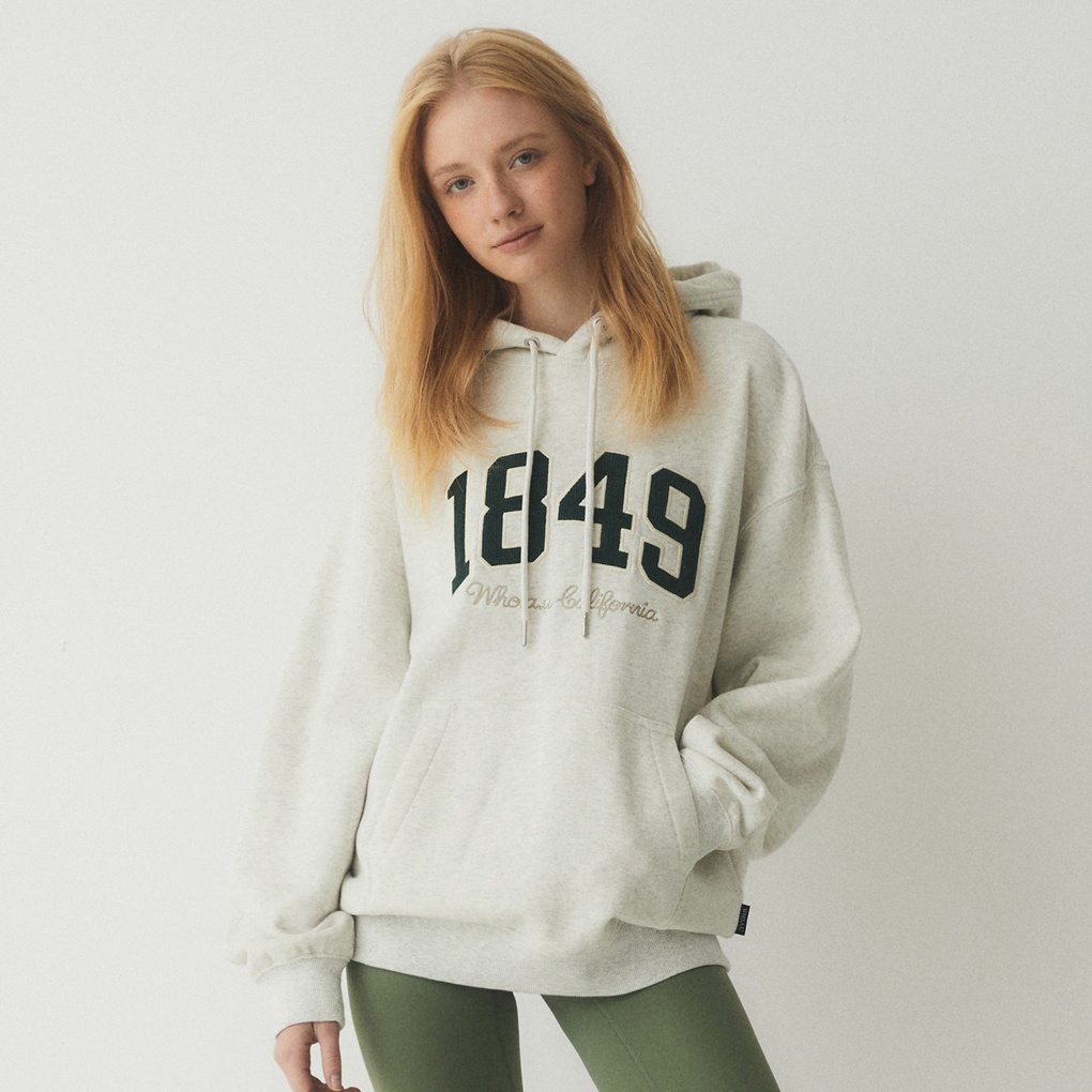 [S] WHO.A.U BIG LETTER PATCH HOODIE,OATMEAL MELANGE, WHMHE4T12U-OATMEAL MELANGE (SWAU462)