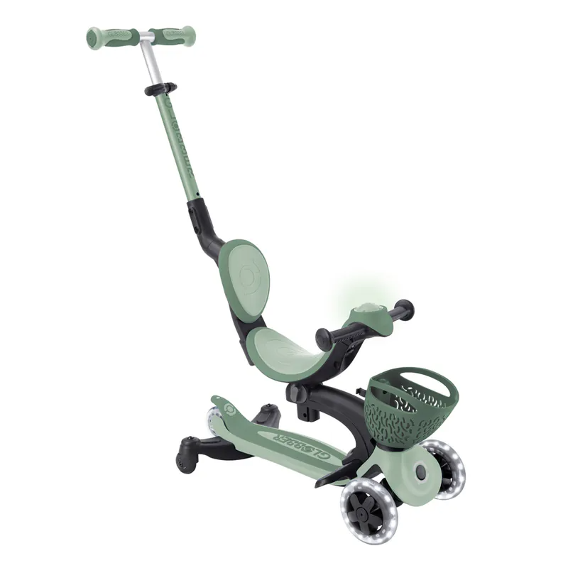 GLOBBER GO‧UP 豪華版360度多功能滑板車(白光發光前輪)-森林野營綠