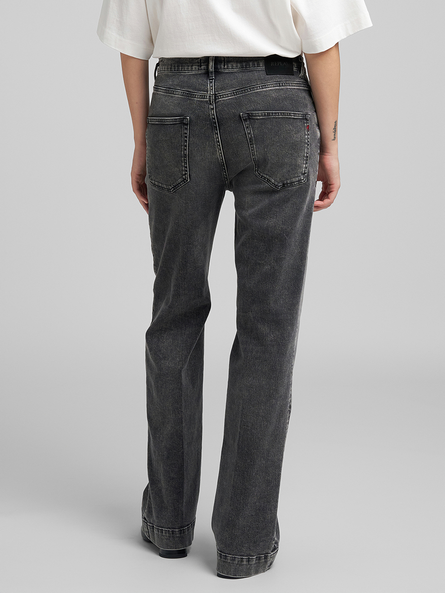 MELJA 深灰色丹寧牛仔直筒寬褲