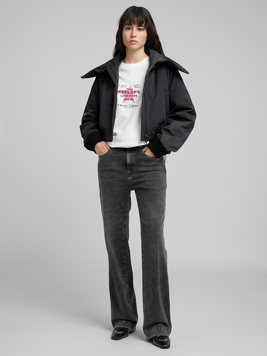 MELJA 深灰色丹寧牛仔直筒寬褲