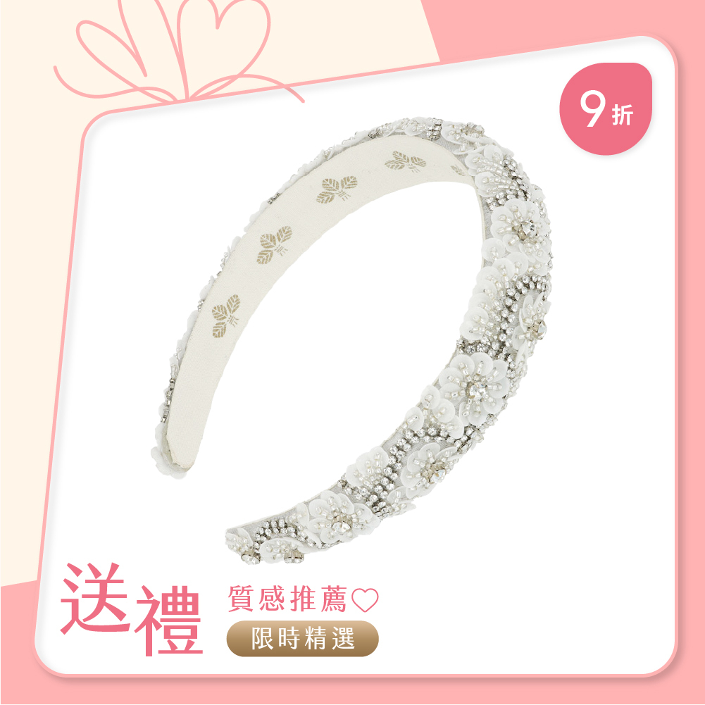 L. ERICKSON 水晶串珠花卉髮箍〈璀璨灰〉