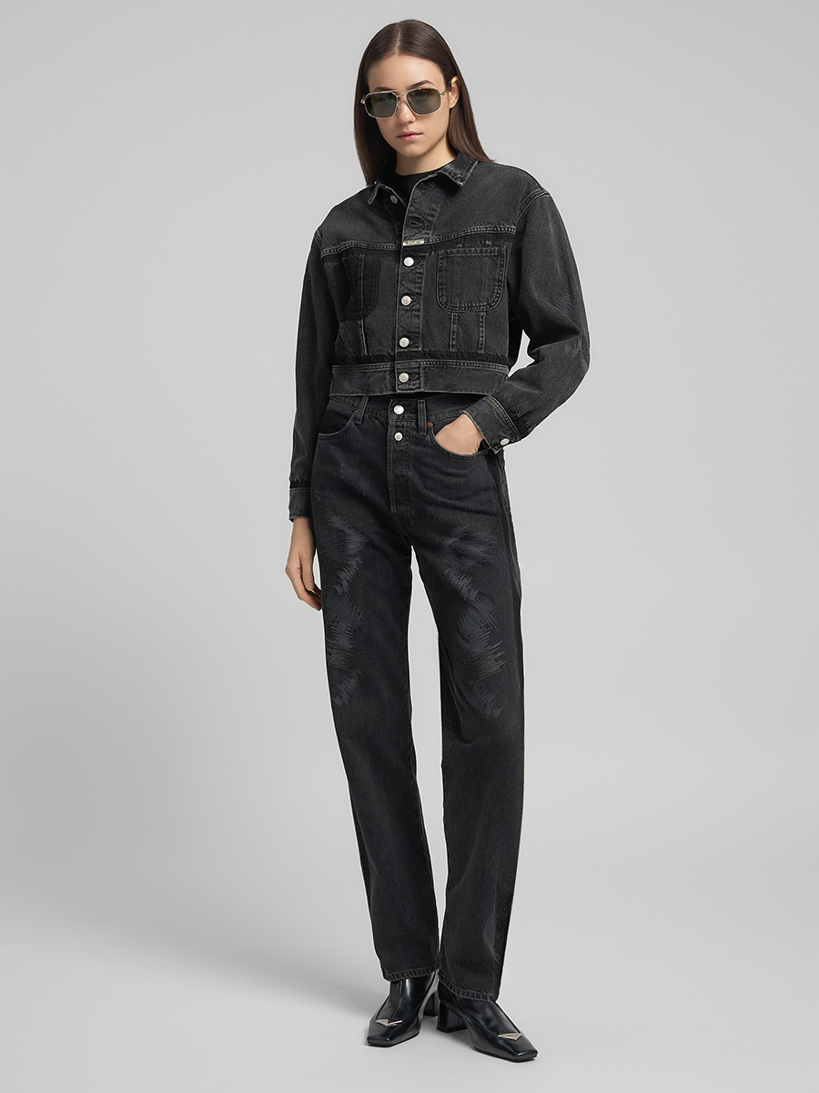 W9ZERO1 黑色直筒丹寧牛仔褲