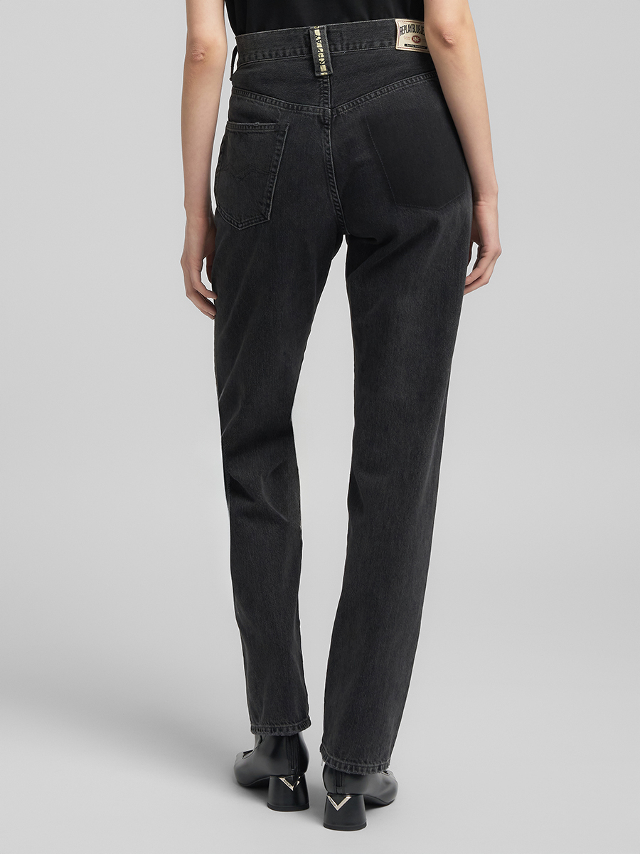 W9ZERO1 黑色直筒丹寧牛仔褲