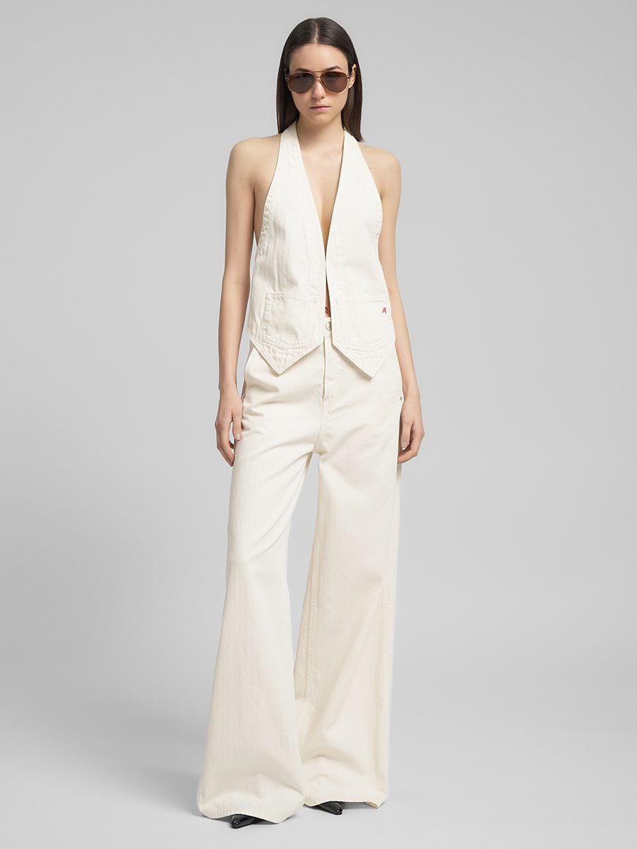 白色純棉低腰寬版長褲