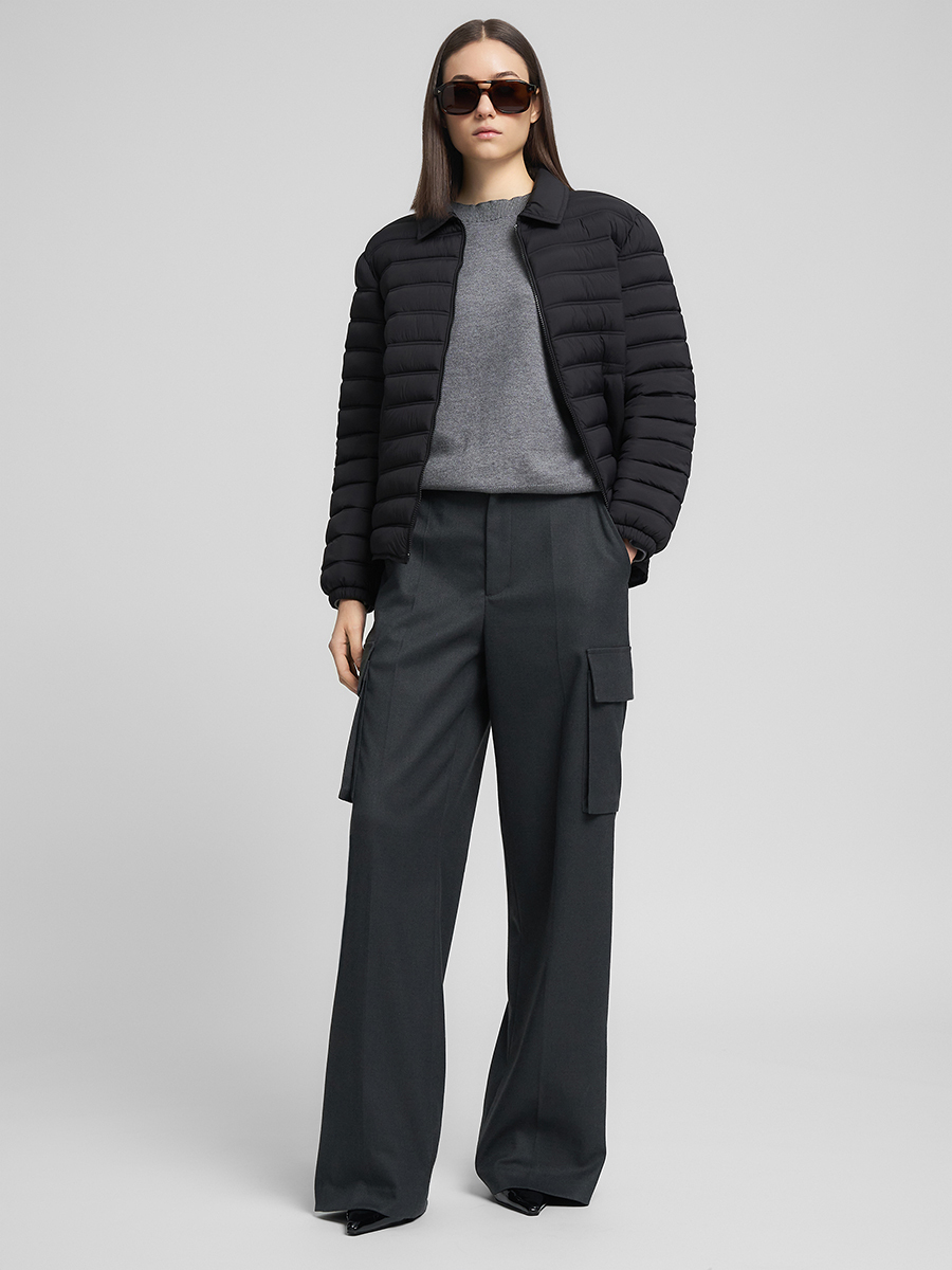 深灰色寬版口袋長褲