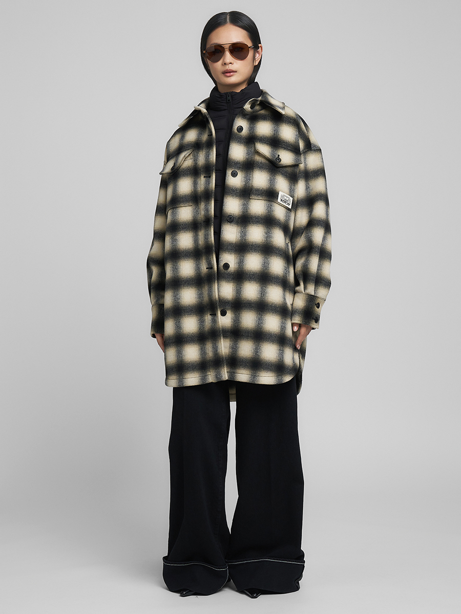 格紋羊毛混紡外套