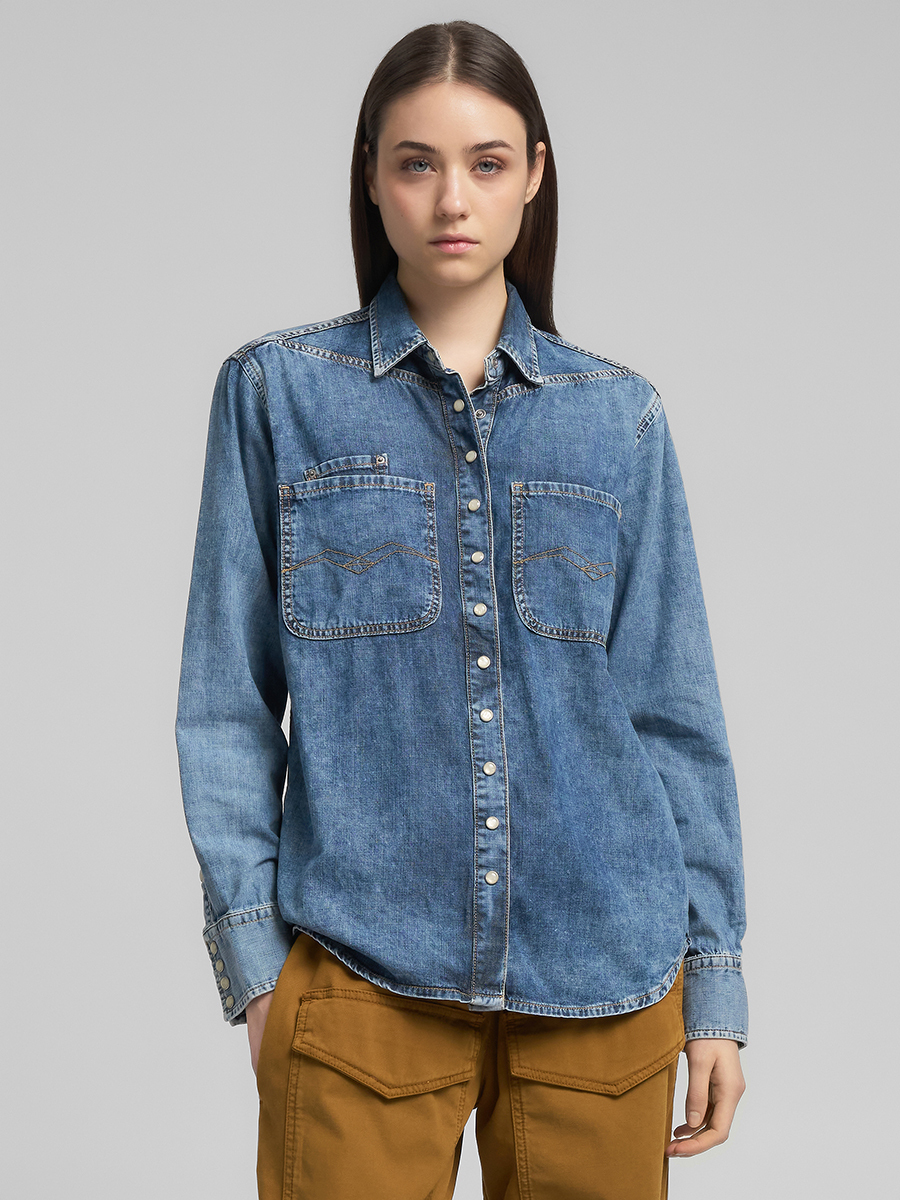 三口袋寬版牛仔襯衫