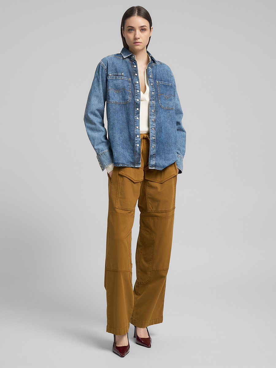 三口袋寬版牛仔襯衫