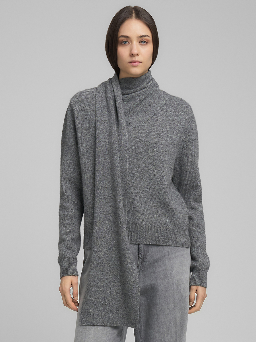 灰色圍巾領針織衫