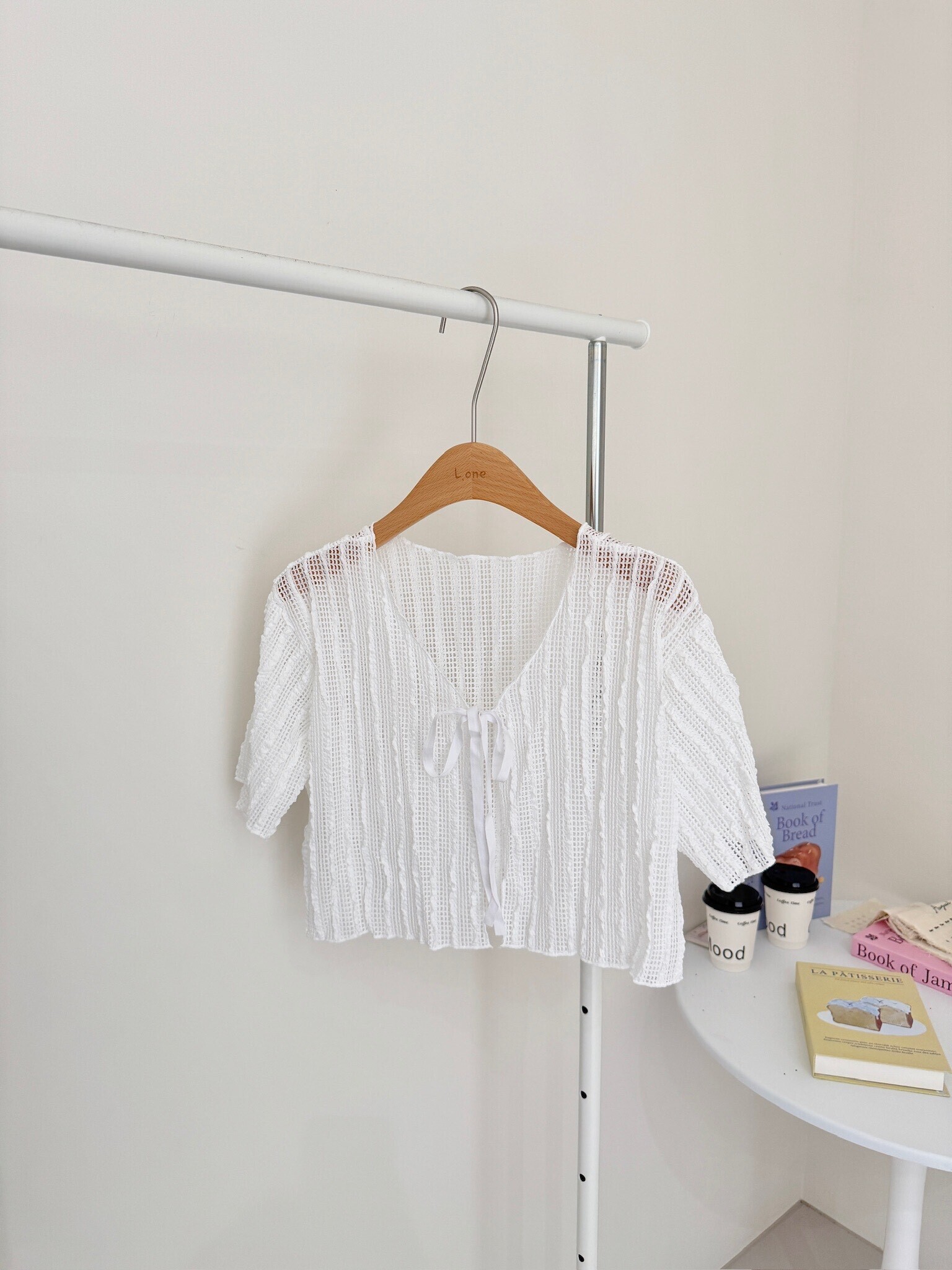 緞帶綁帶短袖罩衫