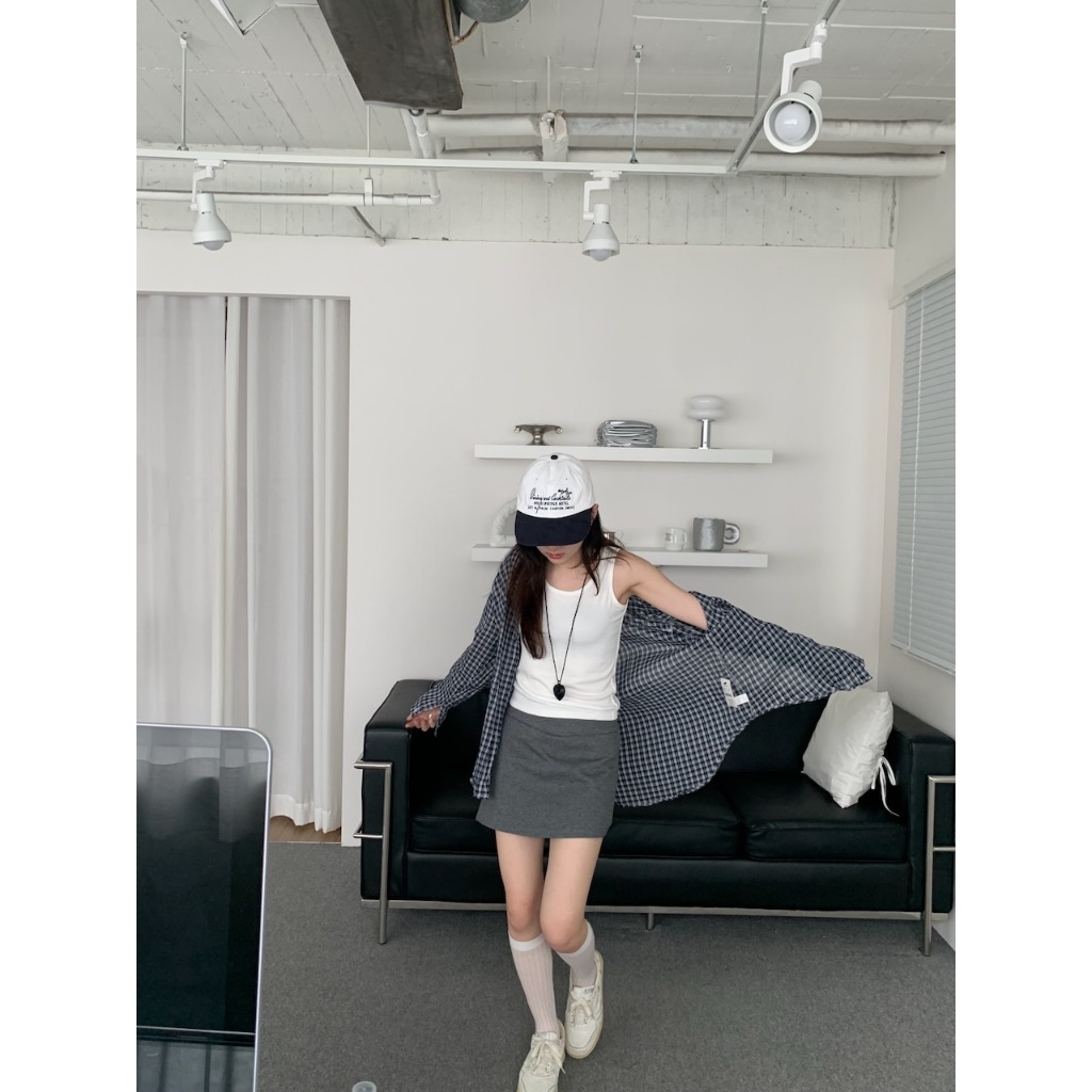 【imfine】百搭代名詞 小格子襯衫+背心套裝 #2805