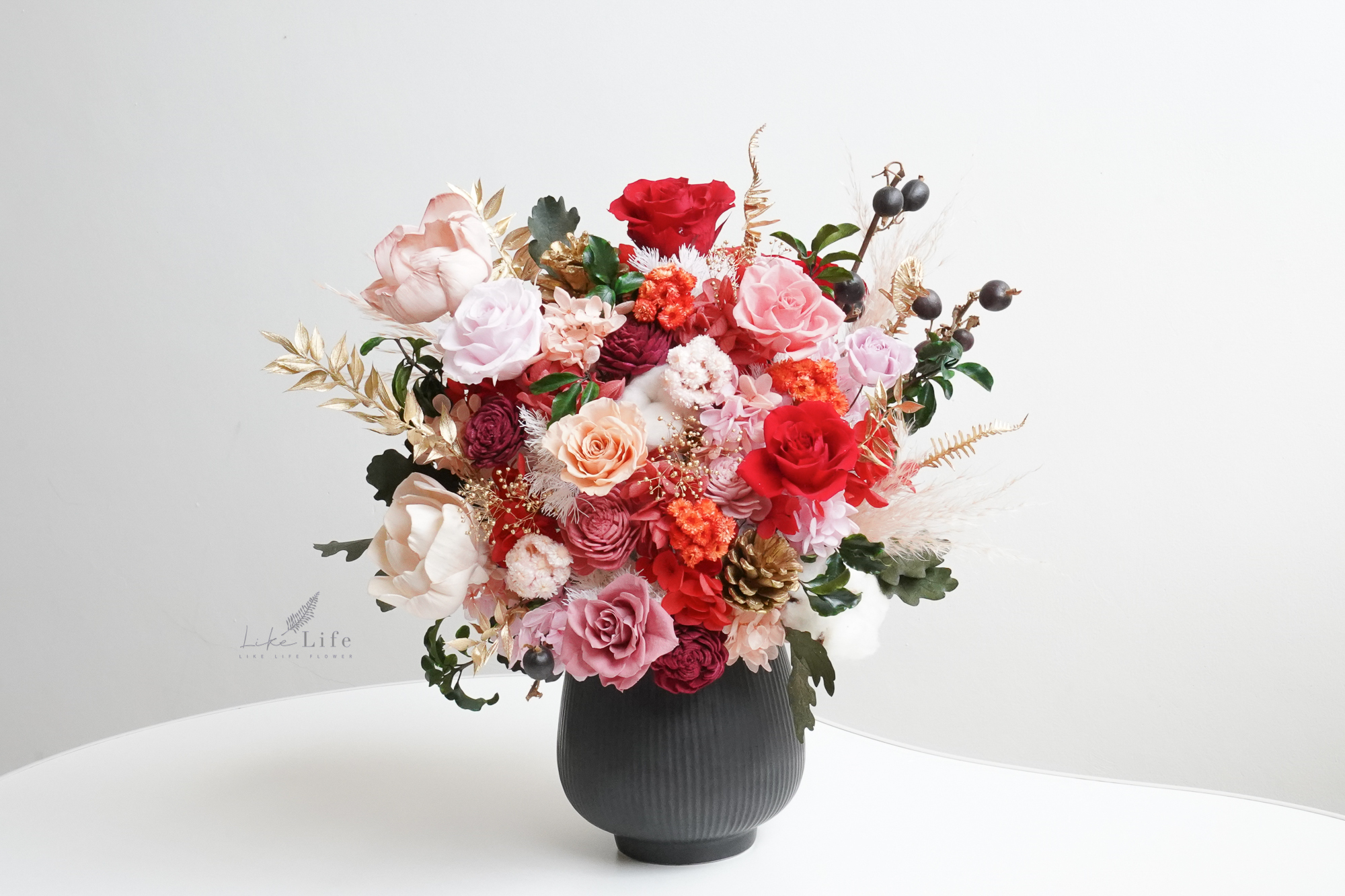 梵谷紅色的葡萄園,紅色永生花盆花推薦,台北代客送花推薦