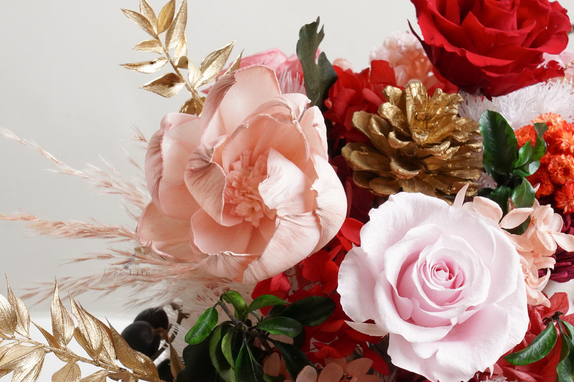 牡丹花特寫,永生花盆花