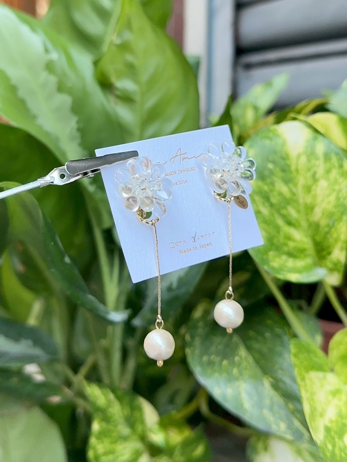 [Mon Amie] 串珠花卉垂墜耳環 | NO.21 | 耳夾