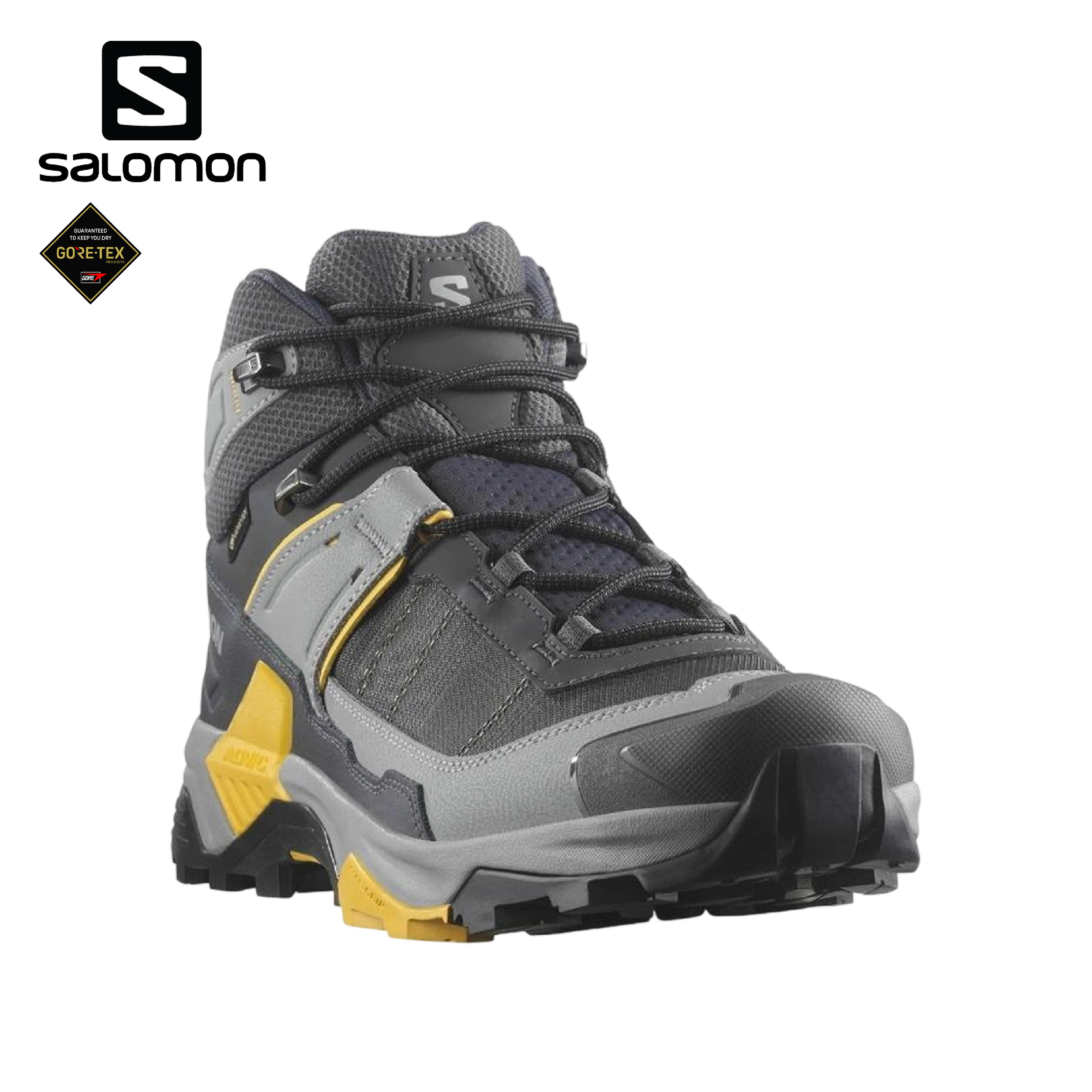 SALOMON 法國  X ULTRA 5 GTX 中筒登山鞋 男款 (瀝灰色/石碑灰色/辣芥黃色) 33SL477541